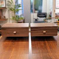 Front view of floating side tables