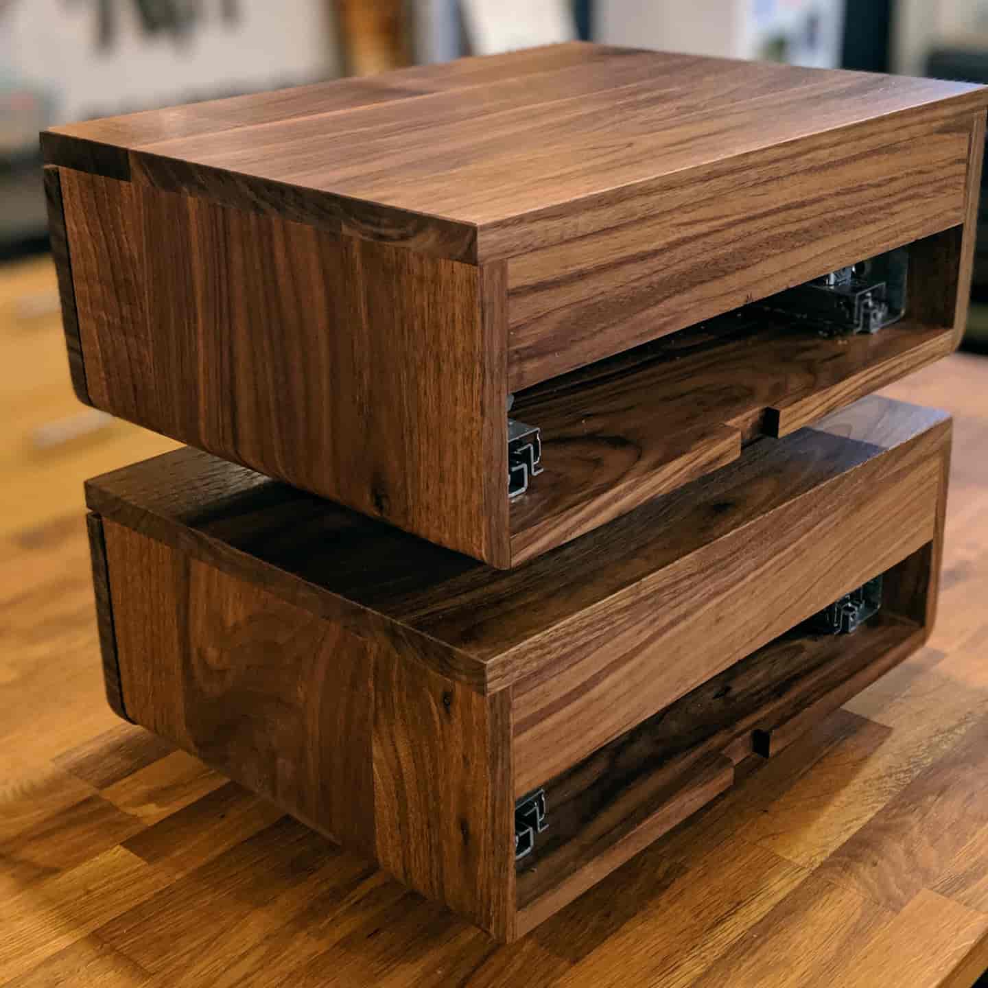 Back view of floating side tables